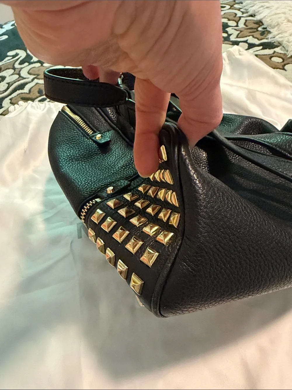 Michael Kors Black Leather Backpack with Gold Stud Details